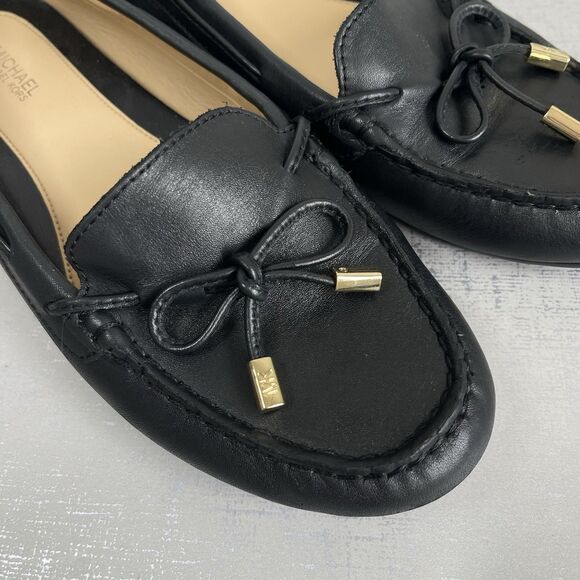 Michael Kors Black Leather Bow Mocassins Flats Loafers Shoes Women's 8 M Preppy - Picture 6 of 14
